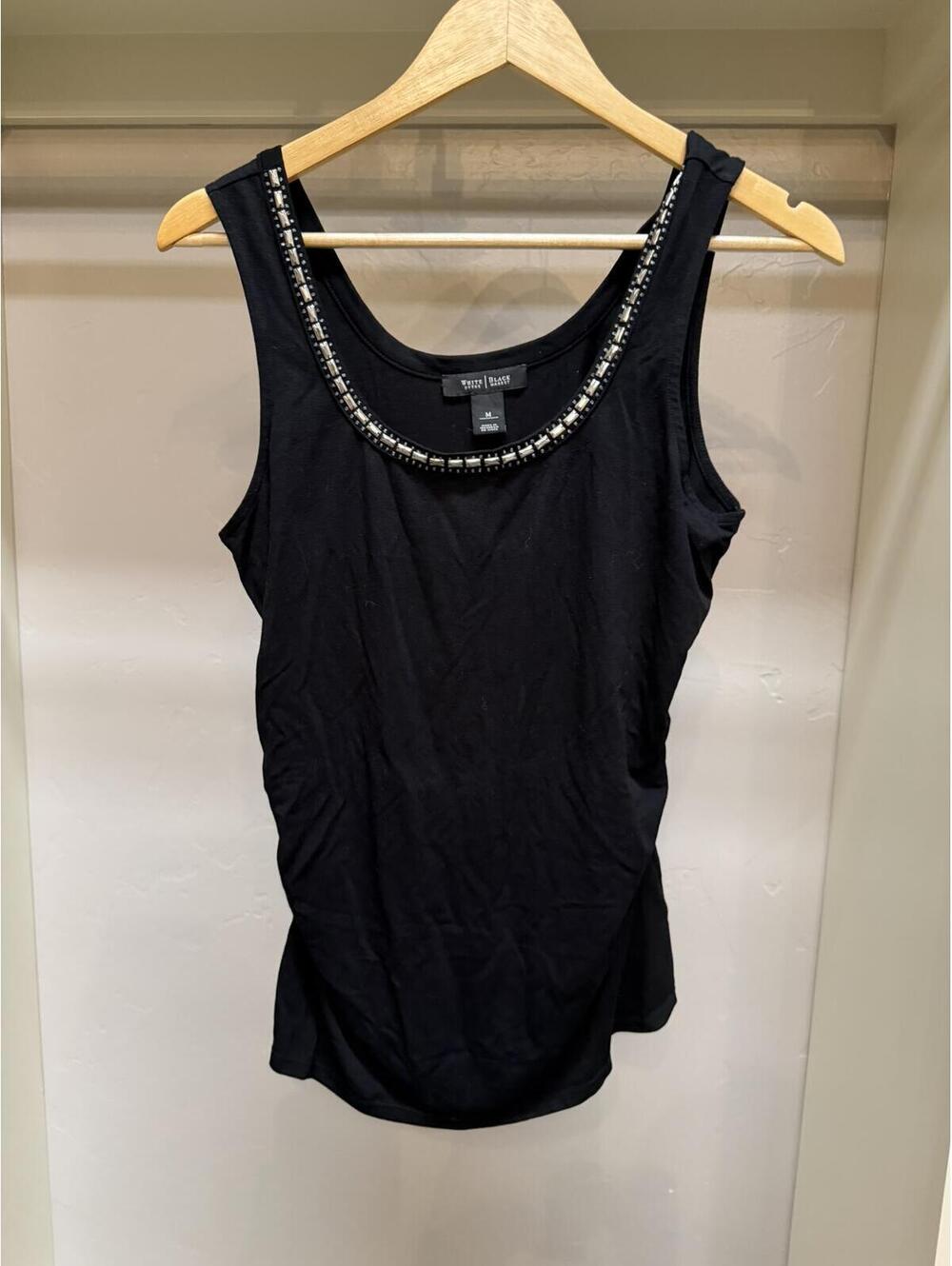 White House Black Market Black Embellished Neckline Tank Top Size M